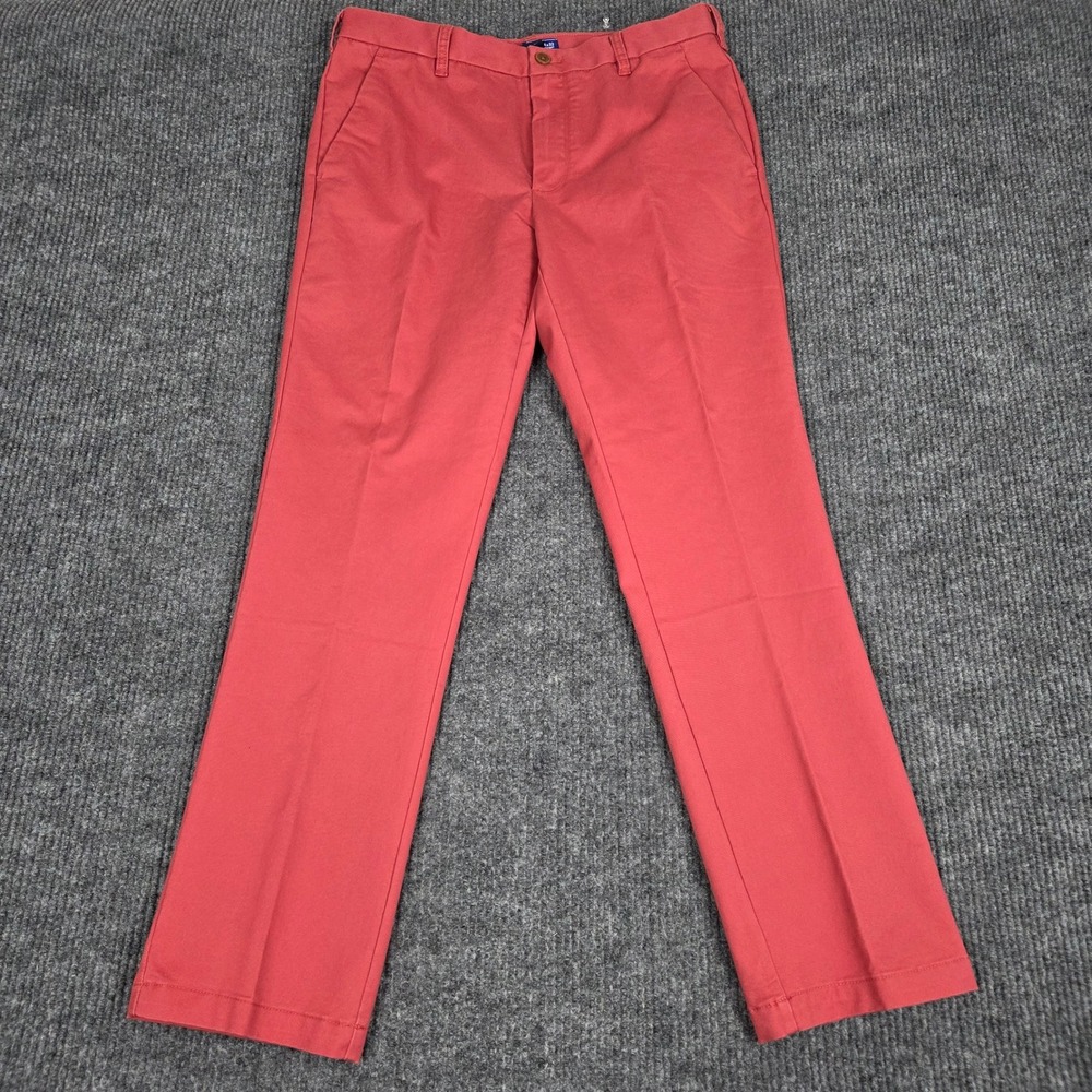 IZOD Mens Straight Leg Chino Pants Salmon Red 34x32 Cotton Blend Stretch Twill